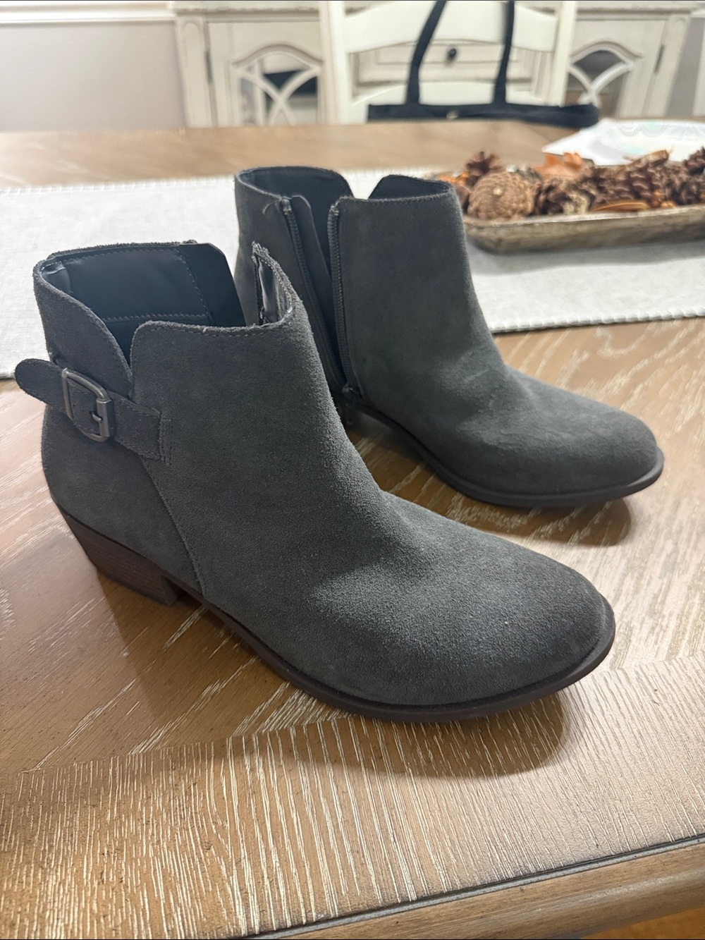 Women's Gray Suede Ankle Boots - Stylish Side Zip Booties